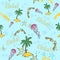 Hawaii cocktail seamless pattern blue color