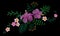 Hawaii flower embroidery arrangement patch. Fashion print decoration plumeria hibiscus palm leaves. Tropical exotic blooming bouqu