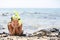 Hawaii girl swimming snorkeling with sea turtles