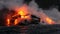 Hawaii Lava ocean close up - Lava running in the ocean from Kilauea volcano, Hawaii. Lava stream seem from lava boat