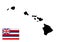 Hawaii map and flag, high detailed silhouette illustration.