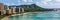 Hawaii panoramic Honolulu city travel landscape banner background of Waikiki beach and Diamond Head mountain peak at