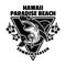 Hawaii paradise beach vector vintage emblem, label, badge or logo with shark. Illustration in monochrome style isolated