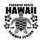 Hawaii paradise beach vector vintage emblem, label, badge or logo with turtle top view. Illustration in monochrome style