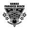 Hawaii paradise beach vector vintage emblem, label, badge or logo with turtle top view. Illustration in monochrome style