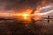 Hawaii Seascape Sunset, orange sky, landscape