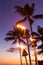 Hawaii sunset with hawaiian tiki torches