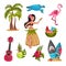 Hawaii symbols set. Vector illustration on a white background.