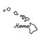 Hawaii US state outline map with the handwritten HOME word. Continuous line drawing of patriotic home sign