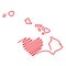 Hawaii US state red outline map with the handwritten heart shape. Vector illustration