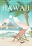 Hawaii vector travel illustration. Summer template. Beach resort. Sunny vacations in retro style