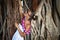 Hawaii woman with flower lei garland of orchids