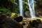 Hawaii woman tourist excited by waterfall