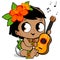 Hawaiian baby girl playing the ukulele. Vector illustration