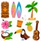Hawaiian beach summer collection. Vector illustration