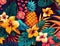 Hawaiian bloom floral tropical pattern. Bright Hawaii flowers ornament background. Generative AI