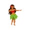 Hawaiian girl in grass skirt dancing and hibiscus flower in her hair vector Illustration on a white background