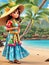 Hawaiian girl in traditional clothes in tropical background, 3D Animation Style