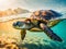 Hawaiian Green Sea Turtle swimming in the clear water