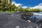 Hawaiian green turtles relaxing at Punaluu Black Sand Beach on the Big Island of Hawaii