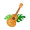 Hawaiian Guitar with Green Tropical Monstera Leaf as Beach Resort Symbol Vector Illustration