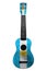 Hawaiian national guitar, ukulele, with a painted Argentina flag, on a white isolated background, as a symbol of folk art or a