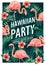 Hawaiian party. Vector illustration of tropical birds, flowers, leaves. Vector illustration.