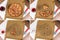 Hawaiian Pizza in different stages collage, view from above
