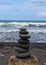 Hawaiian Stacked Stones on Black Sand