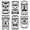 Hawaiian tiki statue masks. Vector illustration set