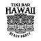 Hawaiian tiki wooden heads vector monochrome emblem, badge, label, sticker or logo in vintage style isolated on white