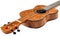 Hawaiian Ukulele Guitar Serenading Melodies on a Brown Wooden Surface, Generative Ai