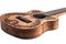 Hawaiian Ukulele Guitar Serenading Melodies on a Brown Wooden Surface, Generative Ai