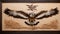 A hawk carved on a wooden canvas.