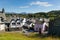 Hawkshead village Lake District England uk on a beautiful sunny summer day popular tourist village