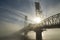 The Hawthorne Bridge with fog.