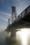 The Hawthorne Bridge with fog.