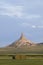 Hay bails in front of Chimney Rock National Historic Site