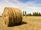Hay bale in field. rural image at the end of wheat cultivation