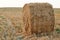 Hay bale. Haystacks harvested on a field in summer. Agriculture field haystack harvest scene.