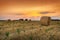 Hay bale at sunset