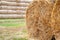 Hay bales. Close-up of large hay bales stacked in stacks.