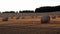 Hay bales on the field after harvest. Agricultural field. Hay bales