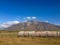 Hay bales in front of mountains on the South Island of New Zealand