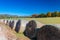 Hay bales in Vermont in foliage season