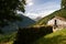 Hay on a rack in the near of Geiranger, Norway