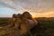 Hay roll bales on countryside fields