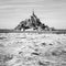 Hay windrows drying in the sun in front of the Mont Saint-Michel tidal island in Normandy, France