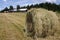 Haymaking Sunny summer day, Hay rolls on freshly mown field.