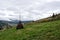 Haystack in a meadow among the mountains. Agriculture.